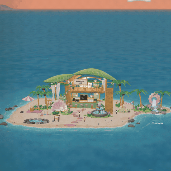 Sweetleaf Island at sunset while seagulls fly past